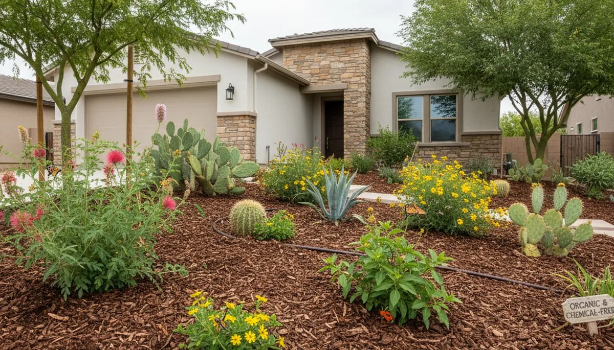 Organic landscape beds with native plants and mulch by Chop Chop Landscaping in Scottsdale, AZ