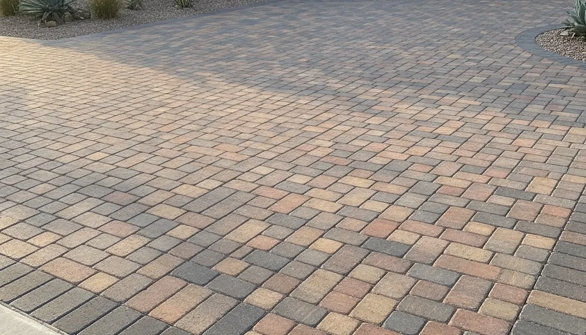 Completed interlocking paver driveway installation by professional landscapers in Scottsdale, AZ