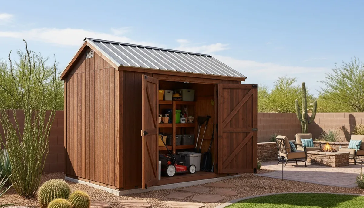New backyard shed installation with grading by Chop Chop Landscaping in Scottsdale, AZ
